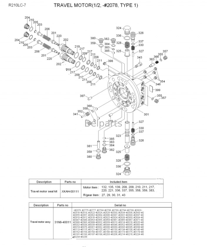 محرك Belparts Excavator Final Drive إلى Hyundai 210 Lc7 R210 Lc-7 R210lc-7 Travel Motor Bearing 31N6-40010