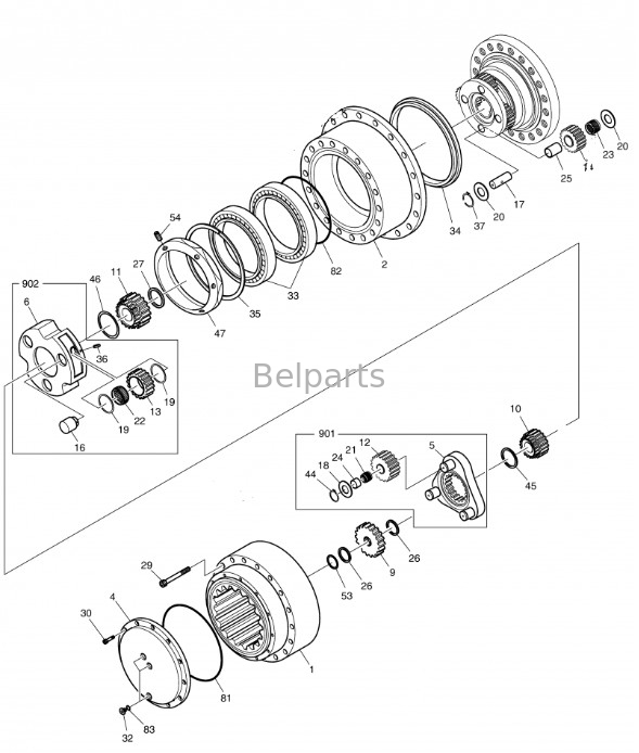 Belparts Excavator Travel Gearbox DH370-7 DH370-9 DX380LC ترس تخفيض السفر K1033688