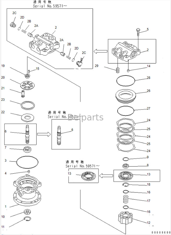 محرك الدوران للحفارة Pc40 Pc60-7 محرك التأرجح Assy 708-7T-00470 مستعمل
