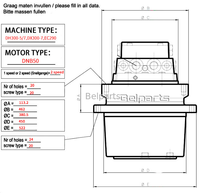 أجزاء الحفر Doosan DX300-7 DH300-5 DH300-7 EC290 LG300 آخر محرك