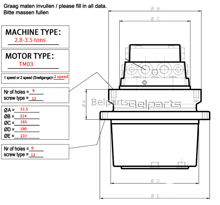 TM03 أجزاء الحفر MAG18VP-230 MAG18VP-350 يانمار B22 B25V B37V B27 VIO30 محرك القيادة النهائي